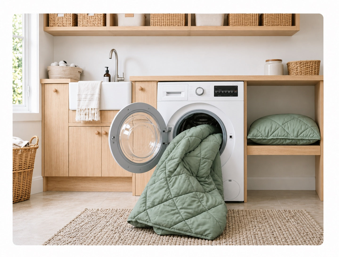 Die komplette DreamWrap Decke vor der Waschmaschine
