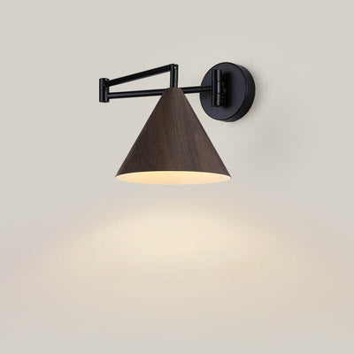 Skandinavische Schwenkarm Wandleuchte | Moderne LED Wandlampe mit Holzstruktur