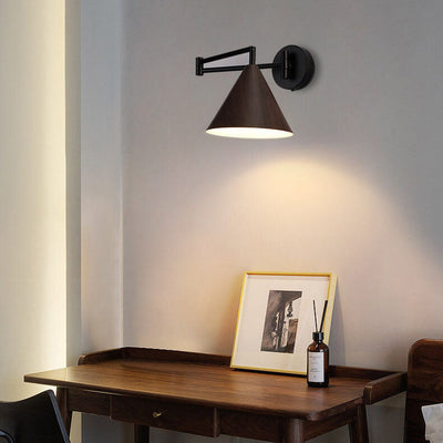 Skandinavische Schwenkarm Wandleuchte | Moderne LED Wandlampe mit Holzstruktur