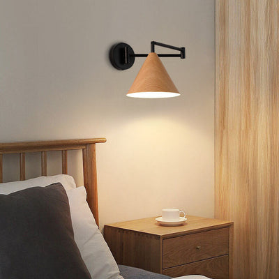 Skandinavische Schwenkarm Wandleuchte | Moderne LED Wandlampe mit Holzstruktur