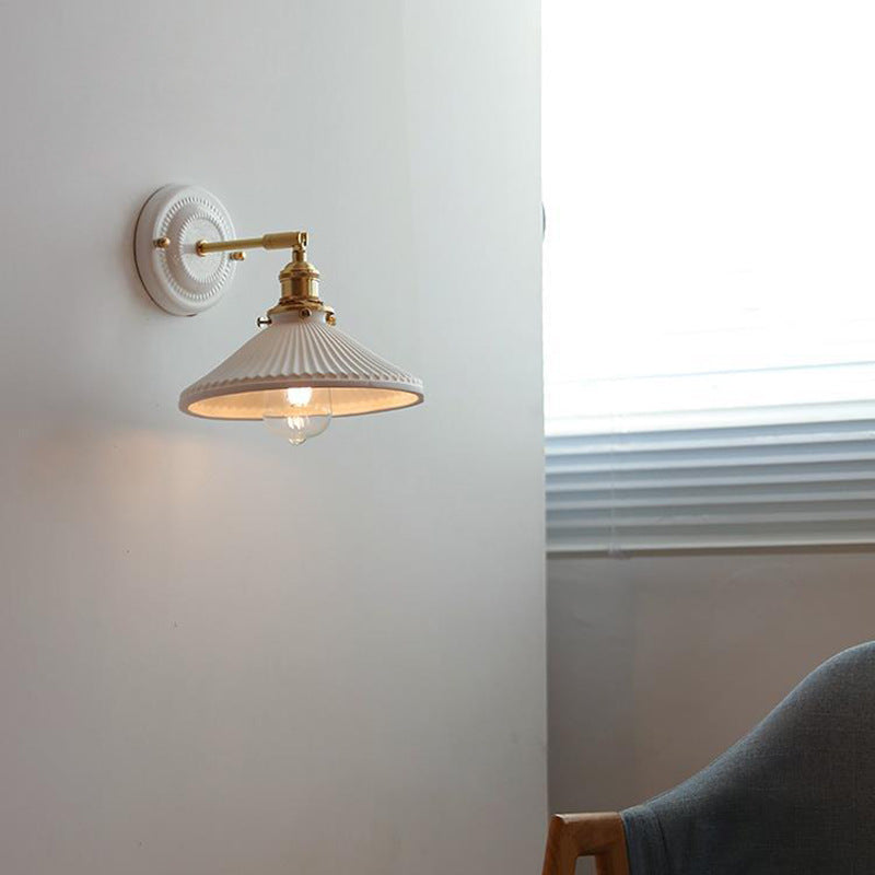 Japanische Wandlampe Keramik & Messing | Vintage Wandleuchte