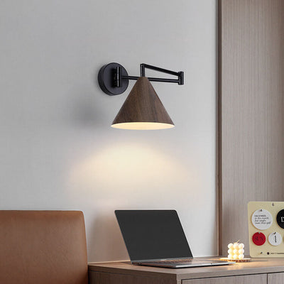 Skandinavische Schwenkarm Wandleuchte | Moderne LED Wandlampe mit Holzstruktur