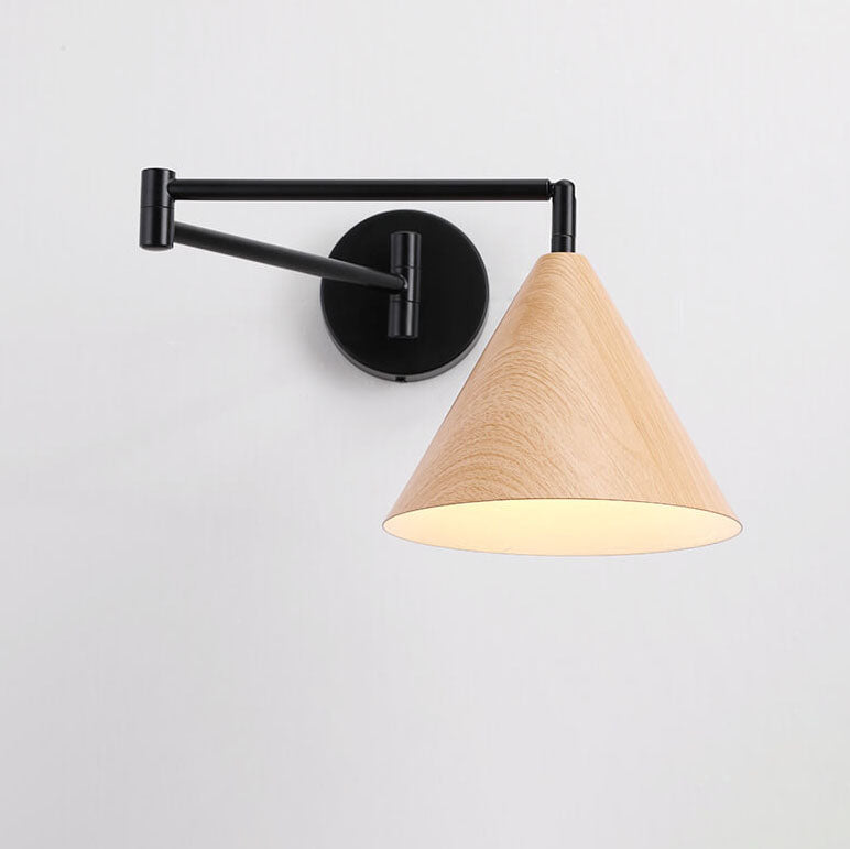 Skandinavische Schwenkarm Wandleuchte | Moderne LED Wandlampe mit Holzstruktur