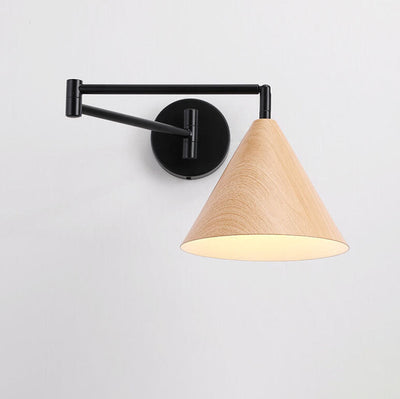 Skandinavische Schwenkarm Wandleuchte | Moderne LED Wandlampe mit Holzstruktur