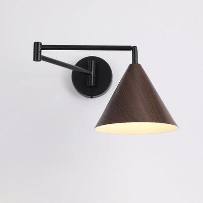 Skandinavische Schwenkarm Wandleuchte | Moderne LED Wandlampe mit Holzstruktur
