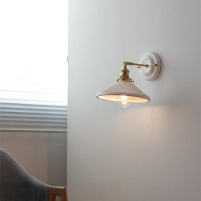 Japanische Wandlampe Keramik & Messing | Vintage Wandleuchte