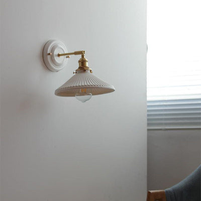 Japanische Wandlampe Keramik & Messing | Vintage Wandleuchte
