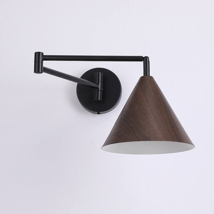 Skandinavische Schwenkarm Wandleuchte | Moderne LED Wandlampe mit Holzstruktur