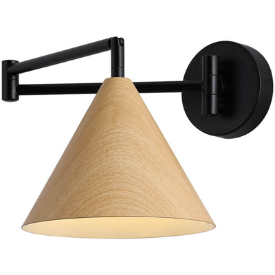 Skandinavische Schwenkarm Wandleuchte | Moderne LED Wandlampe mit Holzstruktur