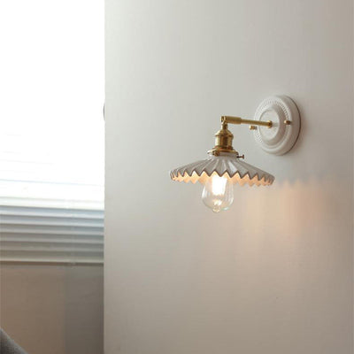Japanische Wandlampe Keramik & Messing | Vintage Wandleuchte