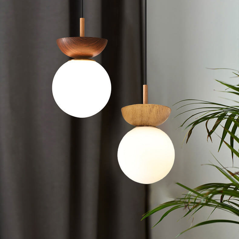 Glaskugel Deckenleuchte Orb Wood Grain | Holzstruktur & Metallakzent