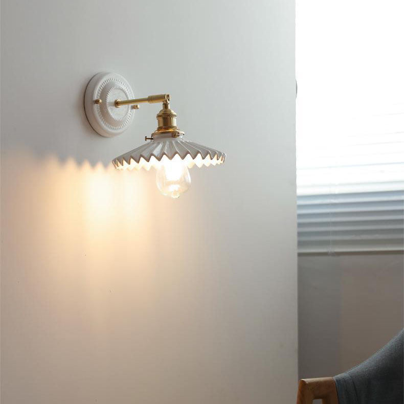 Japanische Wandlampe Keramik & Messing | Vintage Wandleuchte