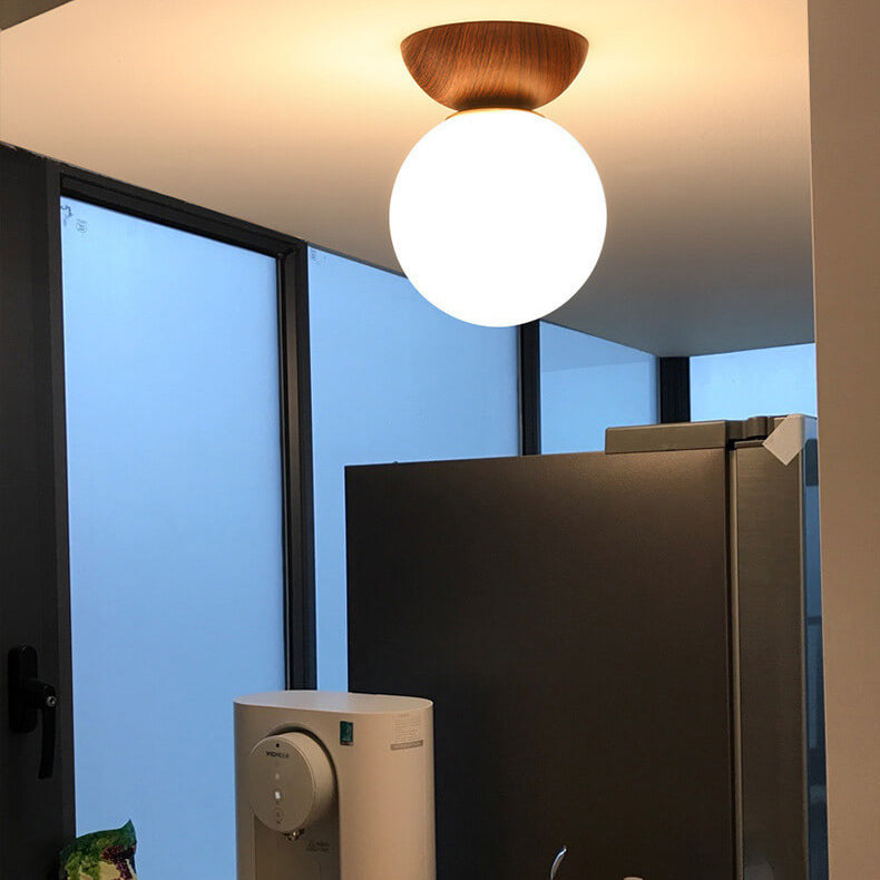 Glaskugel Deckenleuchte Orb Wood Grain | Holzstruktur & Metallakzent