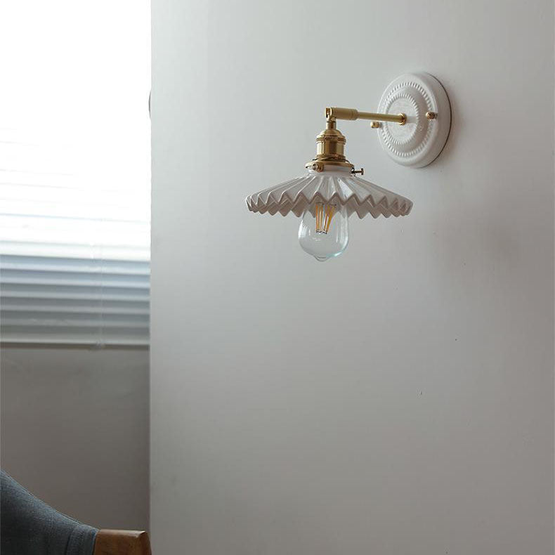 Japanische Wandlampe Keramik & Messing | Vintage Wandleuchte
