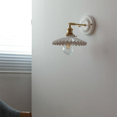 Japanische Wandlampe Keramik & Messing | Vintage Wandleuchte