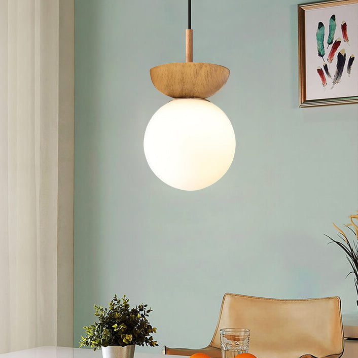 Glaskugel Deckenleuchte Orb Wood Grain | Holzstruktur & Metallakzent