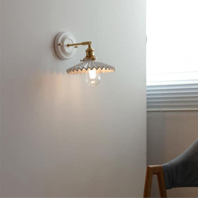 Japanische Wandlampe Keramik & Messing | Vintage Wandleuchte