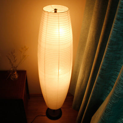 Reispapier Säulenlampe Nordik | Lichtobjekt aus Papier & Holz