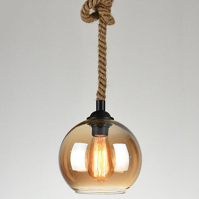 Glaskugel Pendelleuchte mit Hanfseil | Vintage Lichtdesign