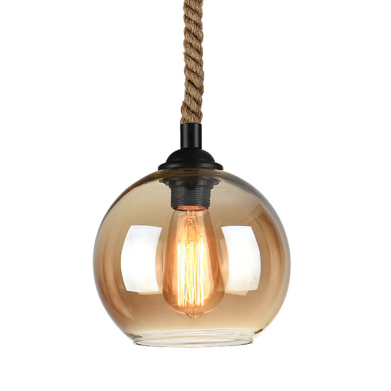 Glaskugel Pendelleuchte mit Hanfseil | Vintage Lichtdesign