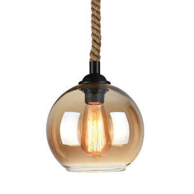 Glaskugel Pendelleuchte mit Hanfseil | Vintage Lichtdesign