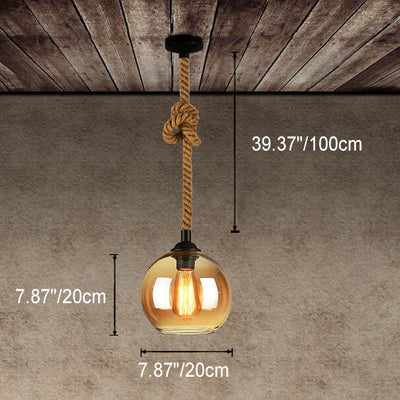 Glaskugel Pendelleuchte mit Hanfseil | Vintage Lichtdesign