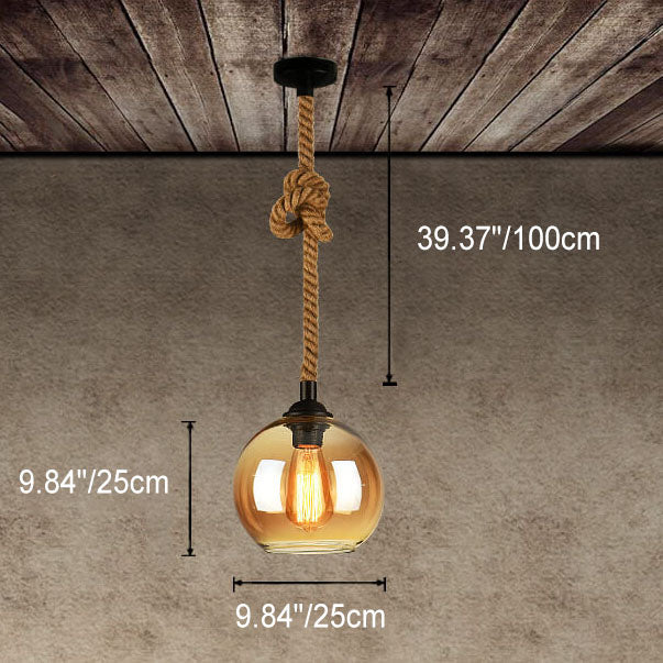Glaskugel Pendelleuchte mit Hanfseil | Vintage Lichtdesign