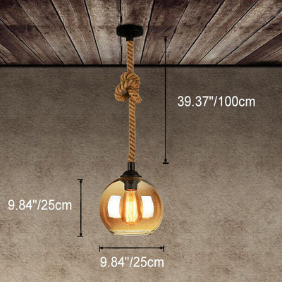 Glaskugel Pendelleuchte mit Hanfseil | Vintage Lichtdesign