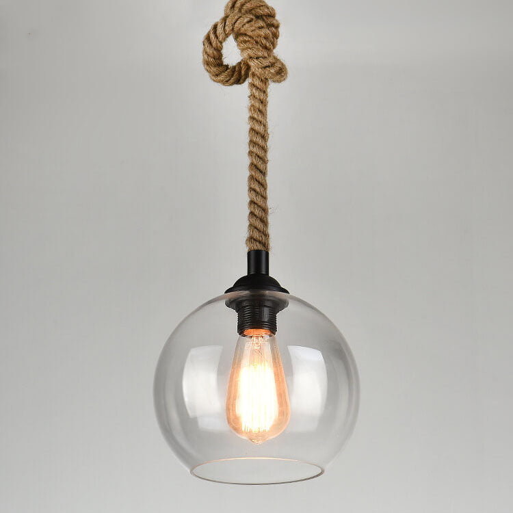 Glaskugel Pendelleuchte mit Hanfseil | Vintage Lichtdesign