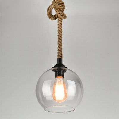Glaskugel Pendelleuchte mit Hanfseil | Vintage Lichtdesign
