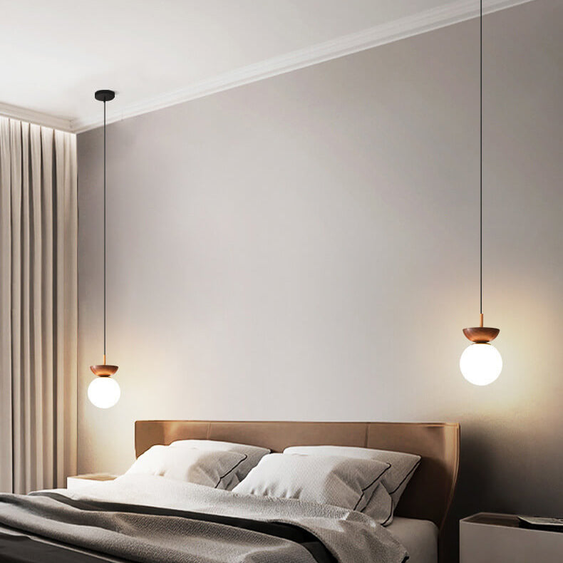 Glaskugel Deckenleuchte Orb Wood Grain | Holzstruktur & Metallakzent