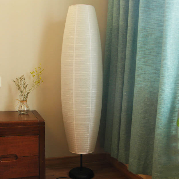 Reispapier Säulenlampe Nordik | Lichtobjekt aus Papier & Holz
