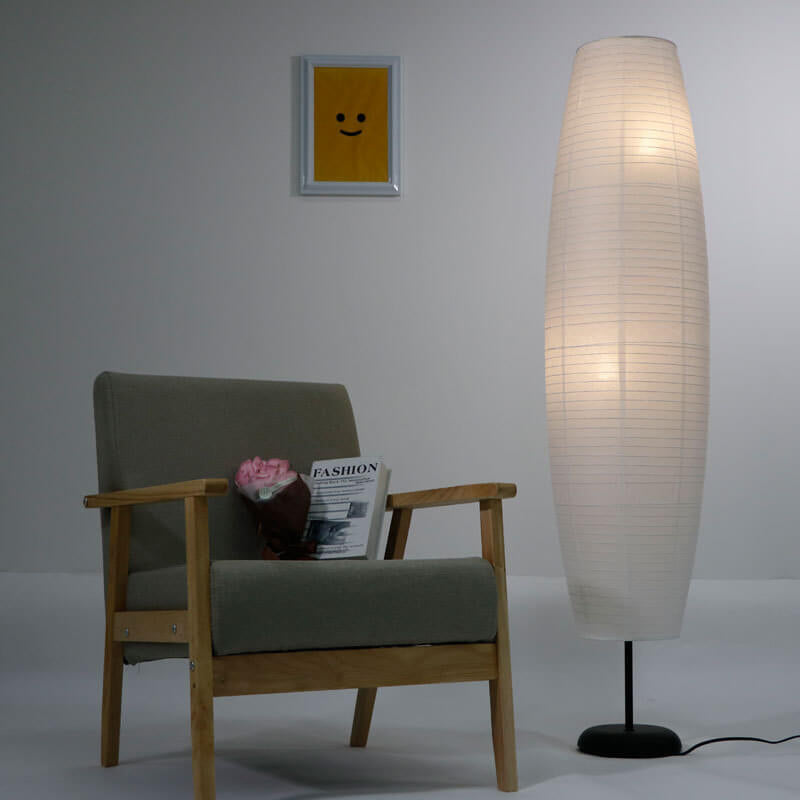 Reispapier Säulenlampe Nordik | Lichtobjekt aus Papier & Holz