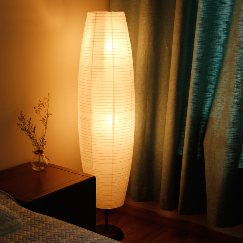 Reispapier Säulenlampe Nordik | Lichtobjekt aus Papier & Holz