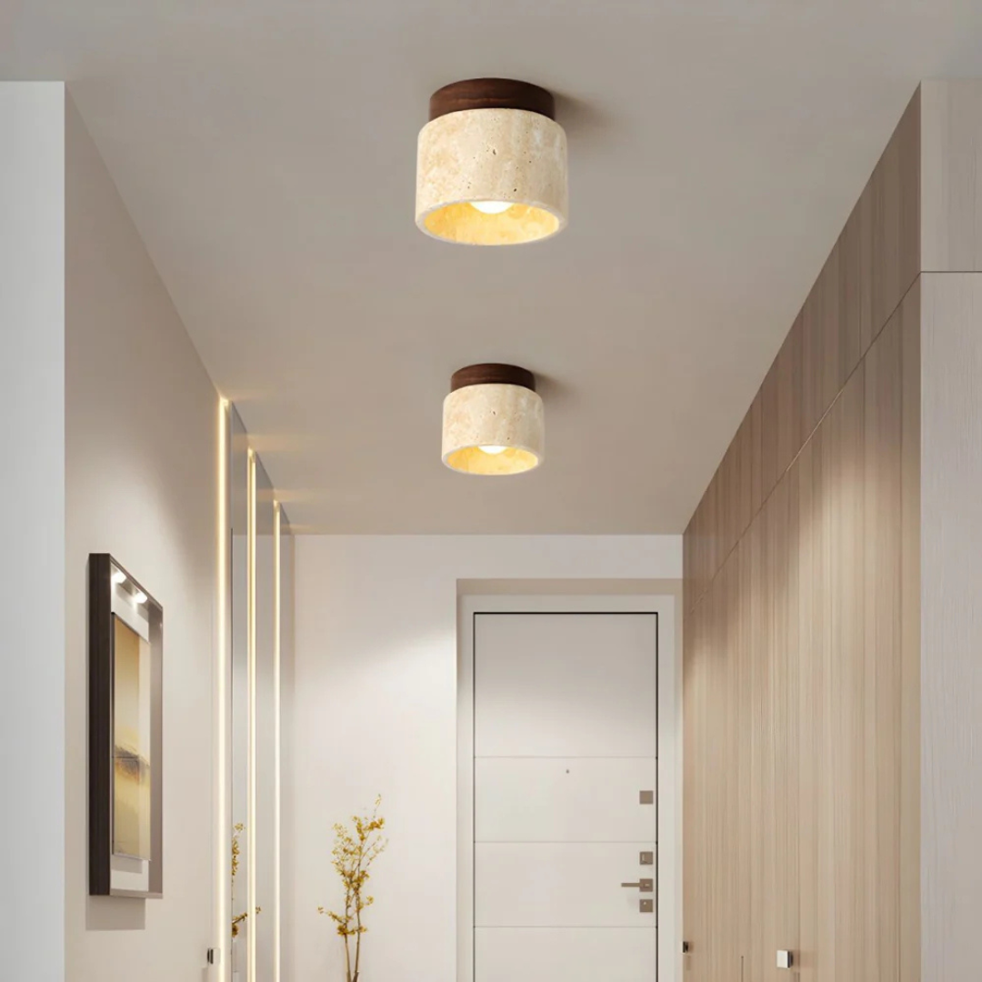 Radia Travertin Deckenlampe | Holz Akzent & edles Licht