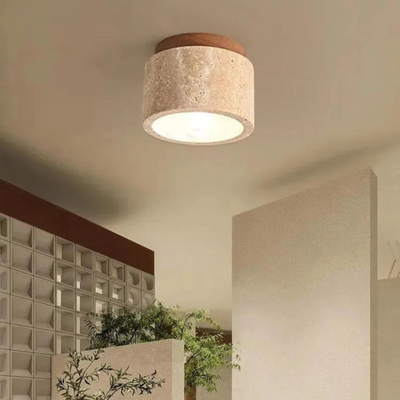 Radia Travertin Deckenlampe | Holz Akzent & edles Licht