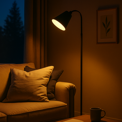 Skandinavische Stehlampe | Minimalistisches Licht mit Holz & Metall