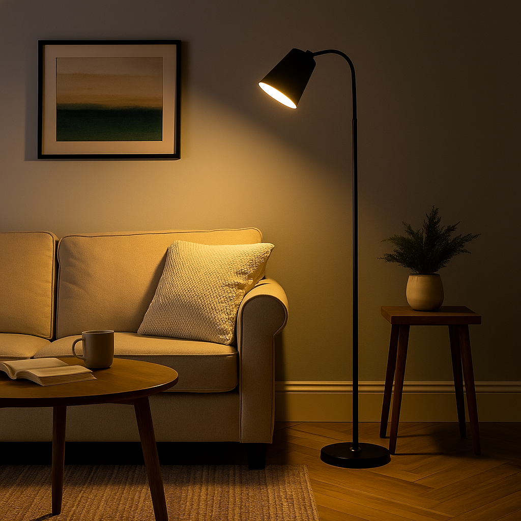 Skandinavische Stehlampe | Minimalistisches Licht mit Holz & Metall