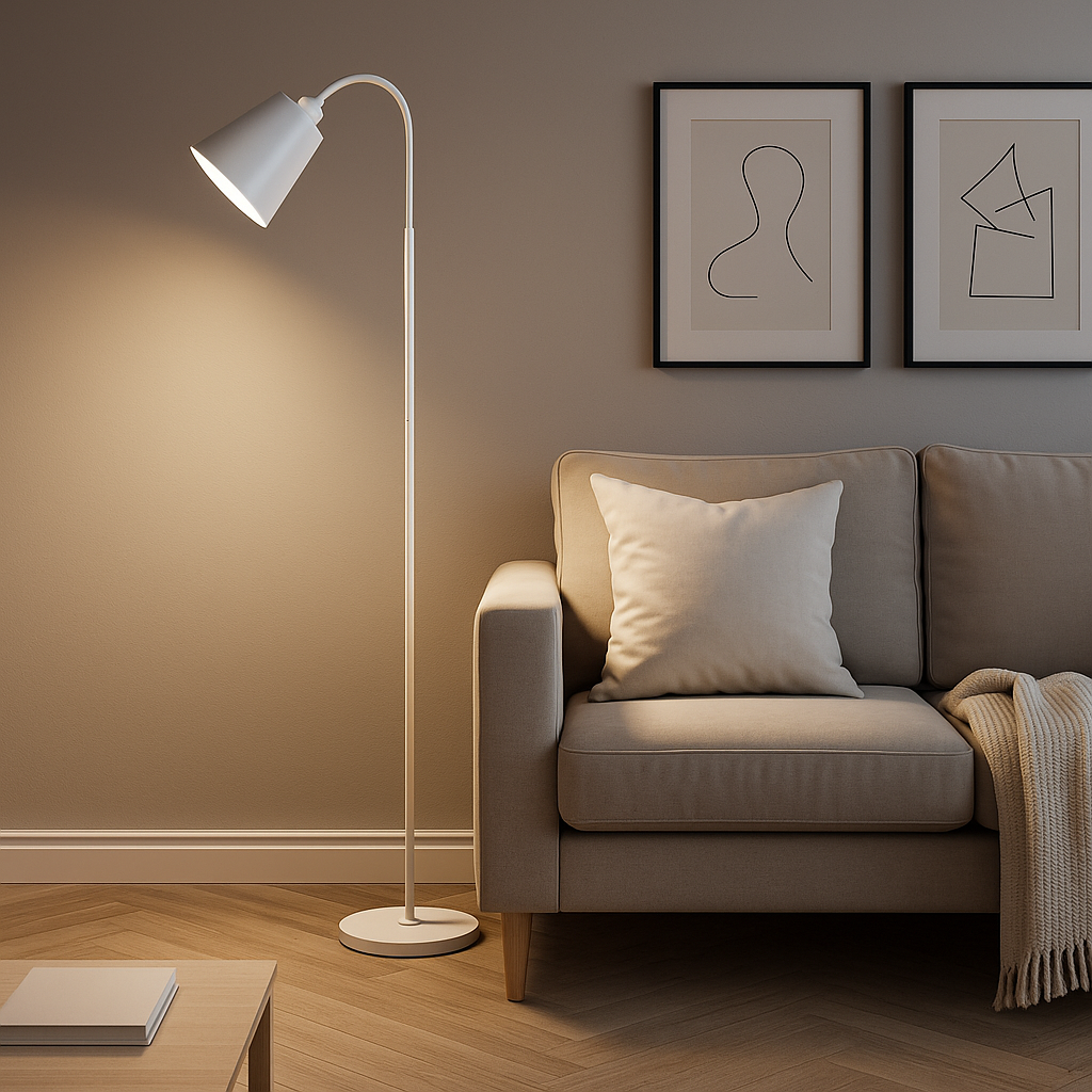 Skandinavische Stehlampe | Minimalistisches Licht mit Holz & Metall