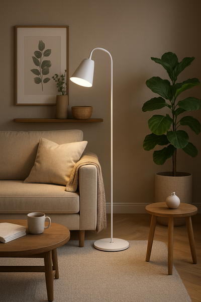 Skandinavische Stehlampe | Minimalistisches Licht mit Holz & Metall
