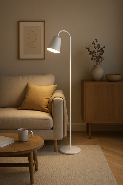 Skandinavische Stehlampe | Minimalistisches Licht mit Holz & Metall