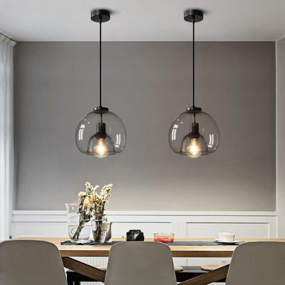 Rauchgraue Glaskugel Pendelleuchte | Handgeblasenes Glas-Designlampe