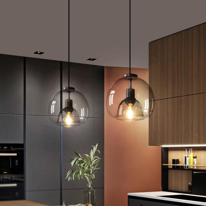 Rauchgraue Glaskugel Pendelleuchte | Handgeblasenes Glas-Designlampe