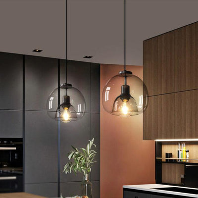 Rauchgraue Glaskugel Pendelleuchte | Handgeblasenes Glas-Designlampe