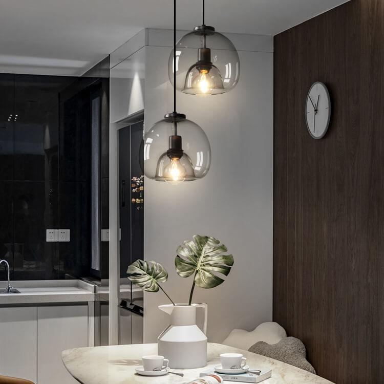 Rauchgraue Glaskugel Pendelleuchte | Handgeblasenes Glas-Designlampe