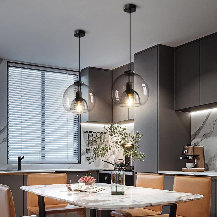 Rauchgraue Glaskugel Pendelleuchte | Handgeblasenes Glas-Designlampe