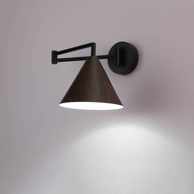 Skandinavische Schwenkarm Wandleuchte | Moderne LED Wandlampe mit Holzstruktur