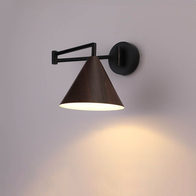 Skandinavische Schwenkarm Wandleuchte | Moderne LED Wandlampe mit Holzstruktur