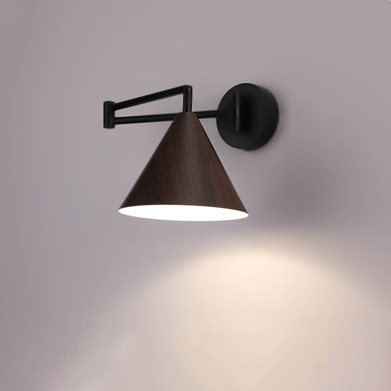 Skandinavische Schwenkarm Wandleuchte | Moderne LED Wandlampe mit Holzstruktur