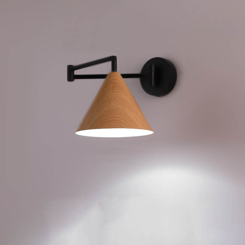 Skandinavische Schwenkarm Wandleuchte | Moderne LED Wandlampe mit Holzstruktur